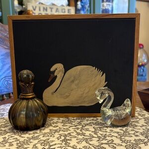 Swan Art with Glass Figurine and Faux Perfume Bottle